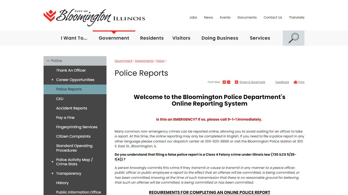 Police Reports | City of Bloomington, Illinois