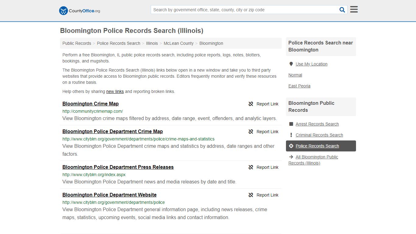 Bloomington Police Records Search (Illinois) - County Office