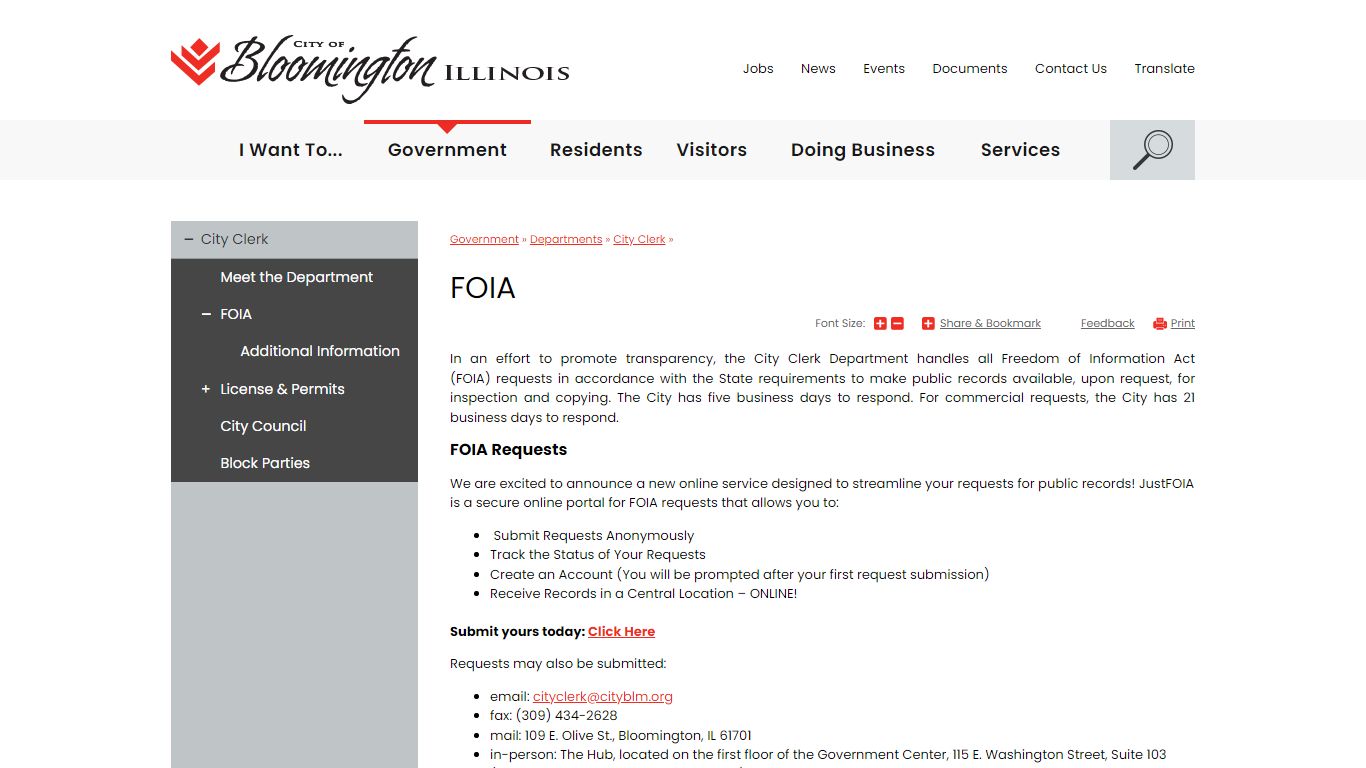 FOIA | City of Bloomington, Illinois